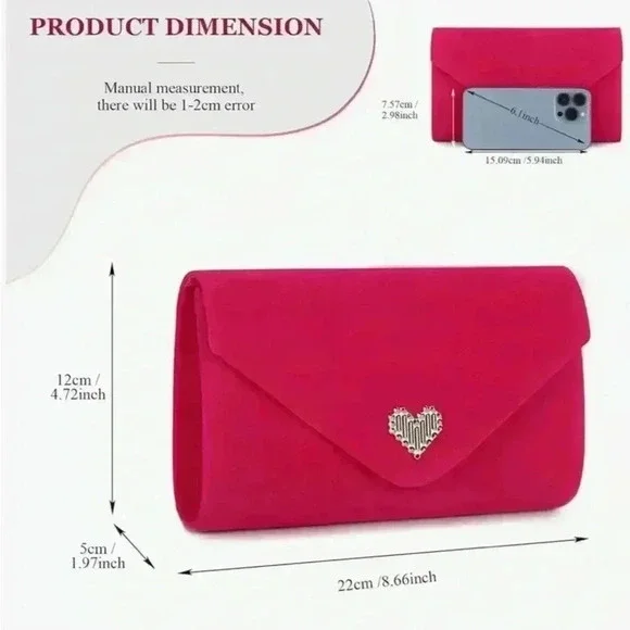 Women Faux Suede Evening Clutch Bags Formal Party Wedding Purses Barbie NWT - Picture 2 of 16